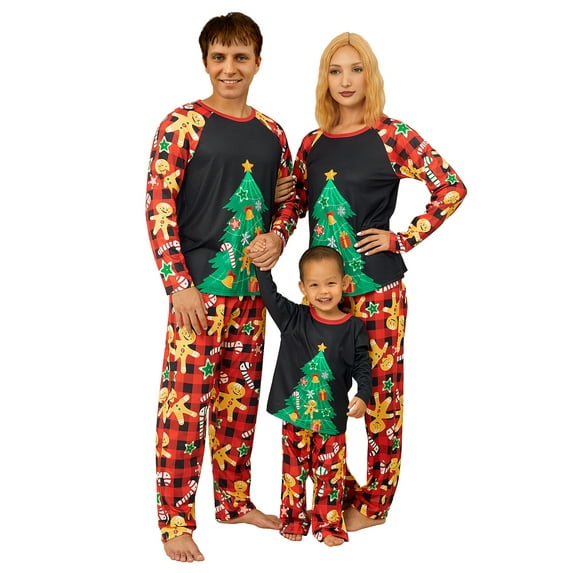 KelaJuan Matching Christmas Pajamas for Family, Long Sleeve Tree Print Raglan Tops + Pants Set