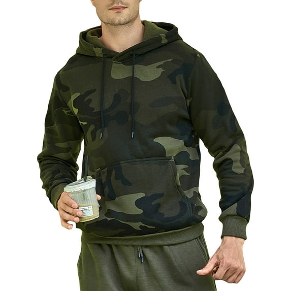 KelaJuan Men Hoodie, Long Sleeve Hooded Sweatshirt Camouflage Pullover Streetwear with Pocket