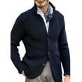thumbnail image 1 of KelaJuan Men Long Sleeve Cardigan Solid Color Stand Collar Button Down Sweaters Fall Winter Knitted Coats with Pockets, 1 of 6