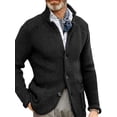 thumbnail image 1 of KelaJuan Men Long Sleeve Cardigan Solid Color Stand Collar Button Down Sweaters Fall Winter Knitted Coats with Pockets, 1 of 6