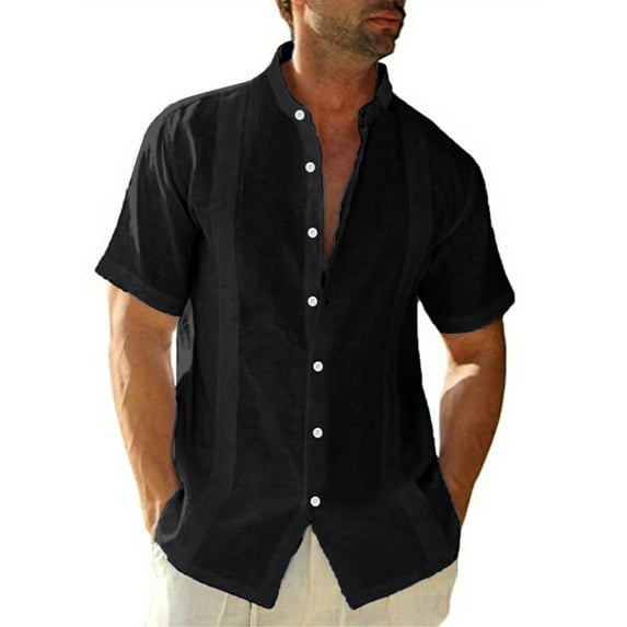 KelaJuan Men's Cotton Blend Shirts Short Sleeve Casual Shirts Button Down Shirt for Men Beach Summer Wedding Shirt