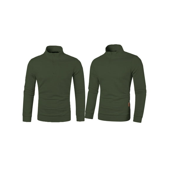 KelaJuan Men's Fall Quarter Zip Pullover, Solid Color Waffle Long Sleeve Stand Collar Slim Tops Casual Sports Sweatshirt