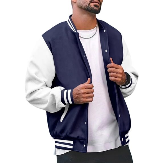 KelaJuan Men's Spring Autumn Casual Coat Long Sleeve Lapel Button Up Contrast Color Baseball Jacket