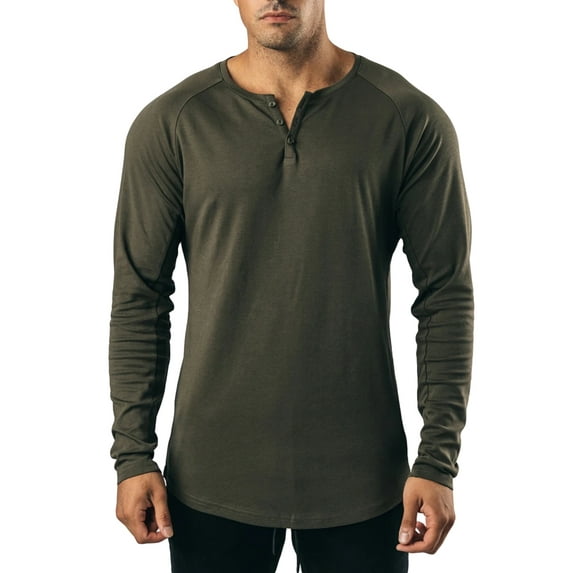 KelaJuan Men's Spring Autumn Casual T-shirt Solid Color Long Sleeve Crewneck Button Down Shirt Tops