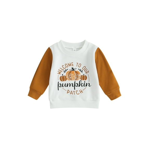 KelaJuan Toddler Baby Halloween Sweatshirt Long Sleeve Letter Pumpkin Print Contrast Color Pullover Infant Loose Tops