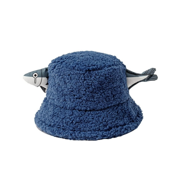 KelaJuan Warm Fishmen Plush Hat for Women, Creative Cute Animal 3D Fish Slouchy Basin Cap for Autumn Winter