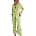 thumbnail image 1 of KelaJuan Women 2 Piece Pajamas Set Long Sleeve Button Tops and Elastic Wide Legs Pants Loungewear Soft Sleepwear for Nightwear, 1 of 6