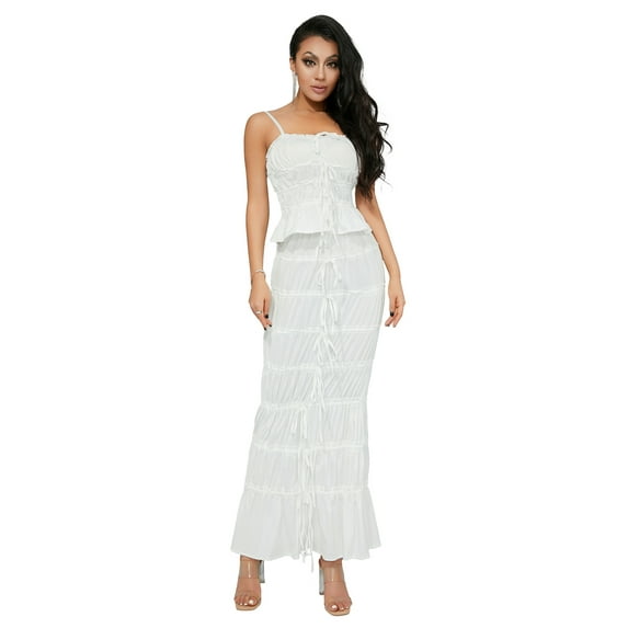 KelaJuan Women 2 Piece Vacation Outfits Ruched Camisole and Elastic Long Skirt Summer Beach Streetwear