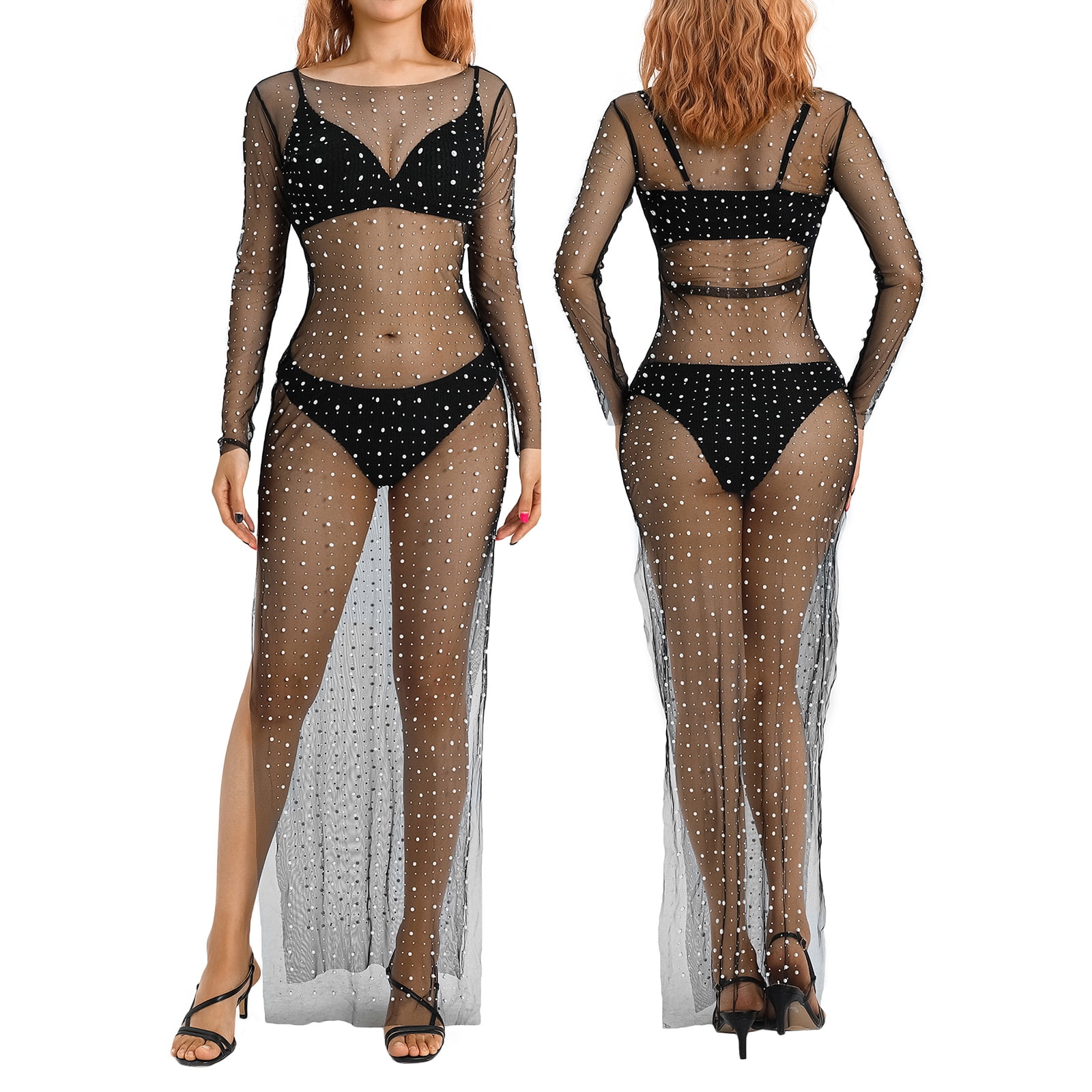 Photo inspiration: Picture Idea: Kelajuan Women Bikini Cover Ups Pearl Decor Mesh See Through