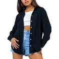 thumbnail image 1 of KelaJuan Women Button Down Shirts Solid Color Turn-Down Collar Long Sleeve Blouses Spring Fall Casual Loose Tops, 1 of 6
