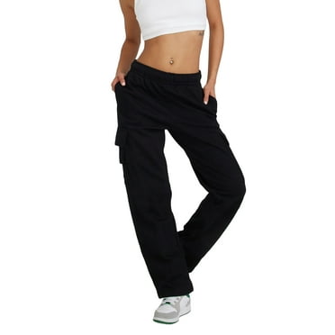 KelaJuan Women Cargo Pants Casual Solid Color Elastic Waist Straight Leg Sweatpants Trendy Running Trousers with Pockets