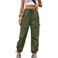 thumbnail image 1 of KelaJuan Women Cargo Pants Solid Color Drawstring Elastic High Waist Loose Trousers Sweatpants Bottoms with Big Pockets, 1 of 6