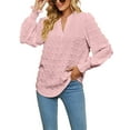 thumbnail image 1 of KelaJuan Women Casual Shirt Swiss Dot V Neck Puff Sleeve Loose Fit Tops Solid Color T Shirt, 1 of 6