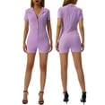 thumbnail image 1 of KelaJuan Women Casual Solid Color Playsuit Turn-Down Collar Short Sleeve Short Jumpsuit Summer Button-Down Rompers, 1 of 10