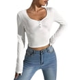 thumbnail image 1 of KelaJuan Women Crop Ribbed Knit Tops Solid Color 1/2 Button Long Sleeve Shirt Casual Pullovers for Club Streetwear, 1 of 6