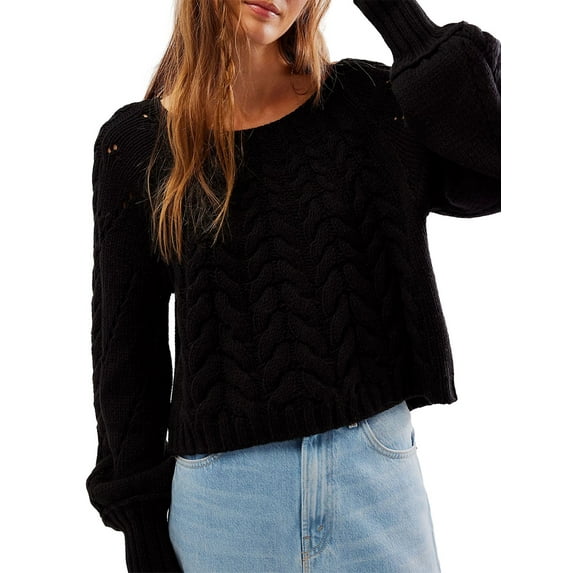 KelaJuan Women Cropped Cable Sweaters Cute Solid Color Long Sleeve Pullover Tops Knitwear for Fall Warm Streetwear