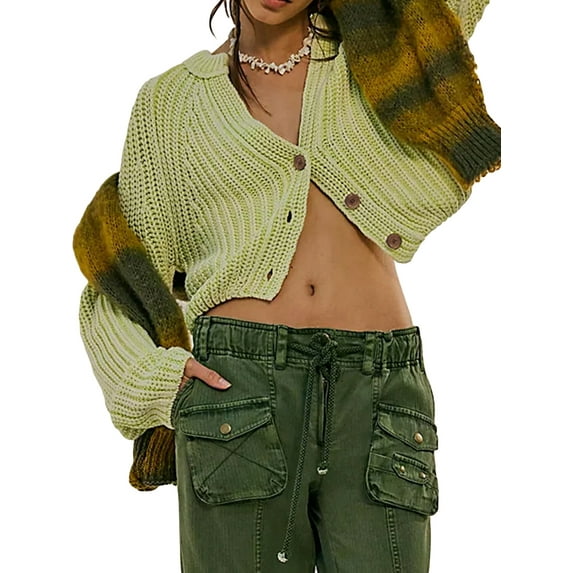 KelaJuan Women Cropped Sweaters Casual Solid Color Knitted Button up Cardigans Warm Fall Knitwear for Streetwear