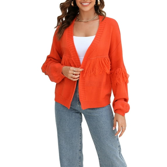 KelaJuan Women Fashion Cardigan Solid Color Tassel Long Sleeve Sweater Open Front Fall Casual Soft Knit Coat