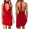 thumbnail image 1 of KelaJuan Women Irregular Halterneck Dress Summer Solid Color Sleeveless Backless Party Dress, 1 of 8