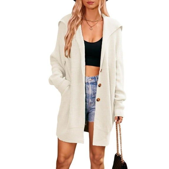 KelaJuan Women Knit Cardigan Long Sleeve Turn-down Collar Button Closure Fall Casual Jacket Sweater with Pockets