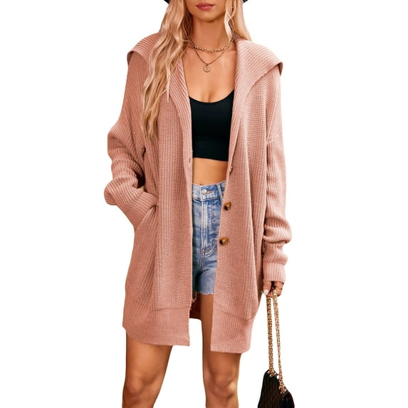 KelaJuan Women Knit Cardigan Long Sleeve Turn-down Collar Button Closure Fall Casual Jacket Sweater with Pockets