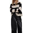 thumbnail image 1 of KelaJuan Women Knit Sweater Long Sleeve Crew Neck Hollowed Striped Sweater Pullover for Fall Winter, 1 of 6