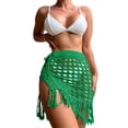 thumbnail image 1 of KelaJuan Women Knitted Sarongs Solid Color Hollow-Out See-Through Tassel Mini Beach Skirts Summer Drawstring Slit Swimsuit Cover-Ups, 1 of 5