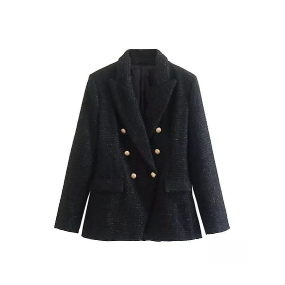 KelaJuan Women Long Sleeve Blazers Double Breasted Tweed Business Dress Jacket Professional Cardigan for Office Workwear