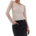thumbnail image 1 of KelaJuan Women Long Sleeve Crop Tops Sheer Lace Off-Shoulder Shirt Casual Pullovers for Club Streetwear Aesthetic Grunge Clothes, 1 of 6