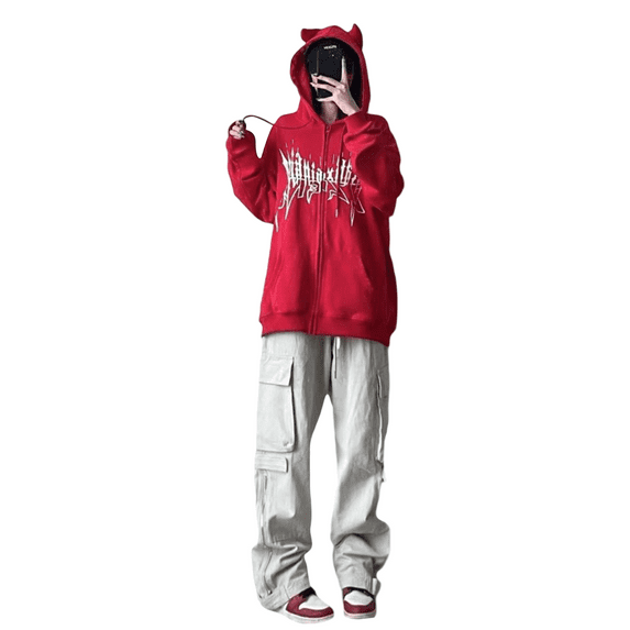 KelaJuan Women Men Hoodie, Long Sleeve Hooded Wings Printed Zip-up Sweatshirt Streetwear with Pockets
