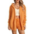 thumbnail image 1 of KelaJuan Women Plush Pajamas Set 3 Pieces Loungewear Suits Solid Color Long Sleeve Hoodies Cardigan Tank Tops Shorts Sleepwear Outfits, 1 of 6