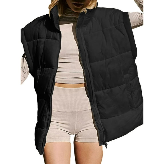 KelaJuan Women Puffy Vest Warm Solid Color Sleeveless down Jacket Zipper Cardigan for Winter Outwear Streetwear
