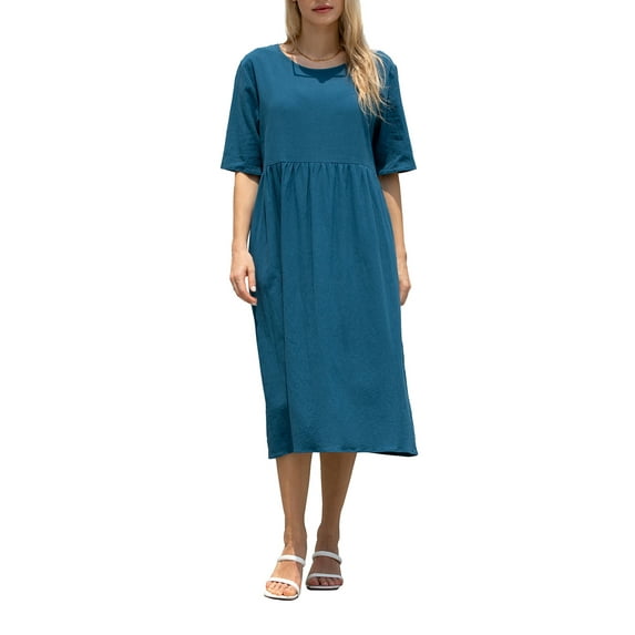 KelaJuan Women Short Sleeve Dress Solid Color Casual Loose A-Line Party Dress for Beach Cocktail Summer Streetwear