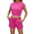 thumbnail image 1 of KelaJuan Women Shorts Set, Sleeveless Tank Top with Elastic Waist Shorts Solid Summer Outfit, 1 of 6