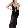 thumbnail image 1 of KelaJuan Women Summer Pants Outfits Low-Cut Tie-Up Spaghetti Strap Lace Cami Tops Mesh See-Through Long Pants 2 Pieces Clothes Set, 1 of 6