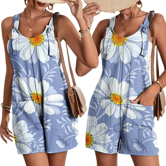 KelaJuan Women Summer Sling Playsuits Gradient/Flower Print Sleeveless Loose Short Jumpsuits Fashion Casual Straps Romper Clubwear
