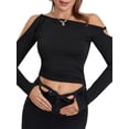 thumbnail image 1 of KelaJuan Women T-shirt Long Sleeve Asymmetric Neck Solid Color Slim Fit Fall Tops Clubwear, 1 of 6