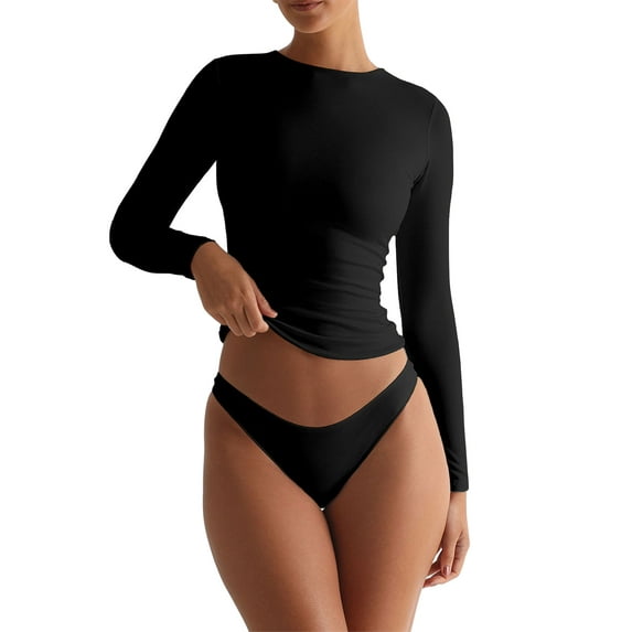 KelaJuan Women T-shirt Long Sleeve Crew Neck Solid Color Slim Fit Ladies Fall Tops Streetwear