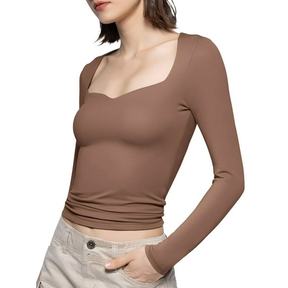 KelaJuan Women T-shirt, Long Sleeve Solid Color Slim Fit Ladies Fall Tops Streetwear for Casual Daily