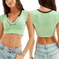 thumbnail image 1 of KelaJuan Women T-shirt, Short Sleeve U Neck Contrast Color Summer Ladies Crop Top for Party Club, 1 of 6
