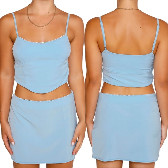 KelaJuan Women Tops Skirt Suit, Sleeveless Off Shoulder Vest Sling Crop Shirt + Short Skirt Outfit