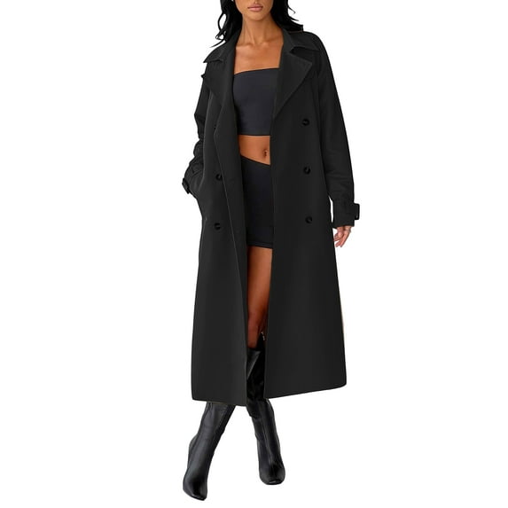 KelaJuan Women Trench Coat Casual Solid Color Double Breasted Long Sleeve Windbreaker Jacket with Belt for Streetwear Outerwear
