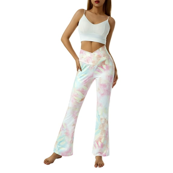 KelaJuan Women V Cross Waist Leggings, Solid Color/ Tie-dyed Printed Pattern Yoga Pants in 10 Colors, S/ M/ L/ XL/ XXL