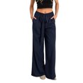 thumbnail image 1 of KelaJuan Women Wide Leg Pants, High Waist Tie-up Loose Casual Long Trousers Streetwear with Pockets, 1 of 6