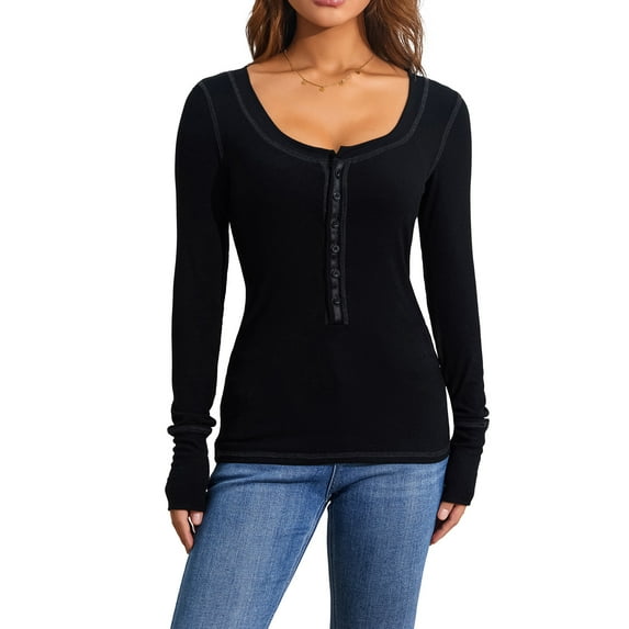 KelaJuan Women’s Autumn Casual Slim T-shirt, Contrast Color Long Sleeve V-Neck Tops Daily Wear Clothing,Sizes S-L