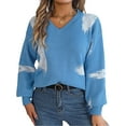 thumbnail image 1 of KelaJuan Women's Autumn Loose Knit Tops Irregular Pattern Print Long Sleeve V-Neck Sweaters Knitwear, 1 of 6