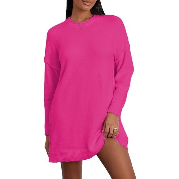 KelaJuan Women's Autumn Winter Knit Sweater Solid Color Long Sleeve Crewneck Long Knitwear