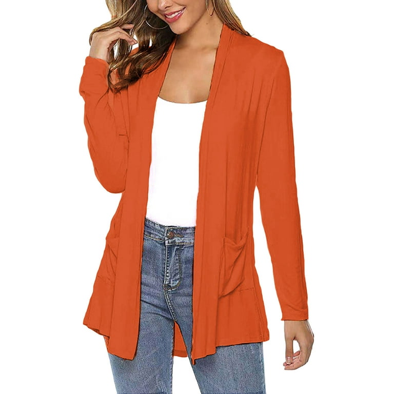 KelaJuan Women s Casual Lightweight Cardigans Solid Color Pockets Open Front Long Sleeve Coat Spring Fall Cardigans Outerwear Loungewear Walmart