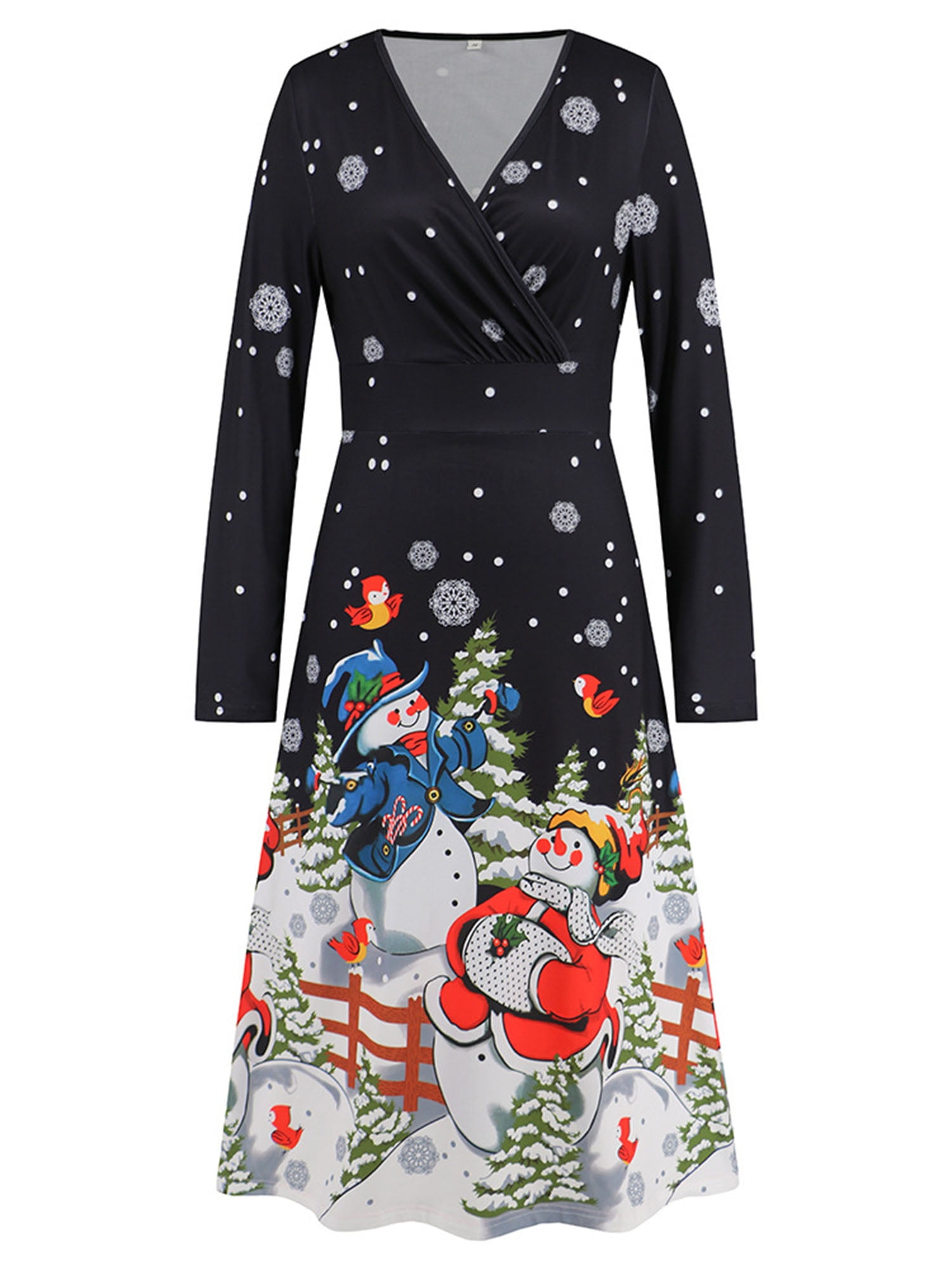 KelaJuan Women's Christmas Dress Long Sleeve Wrap V Neck Print Midi