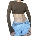 thumbnail image 1 of KelaJuan Women's Crew Neck Crop Tops Casual Long Sleeve Open Back Solid Color Blouse Ribbed Knit T-Shirts, 1 of 6